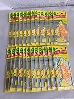 Front view of 24 individually packaged Little Trees Sliced Citrus car air fresheners arranged in 2 rows.