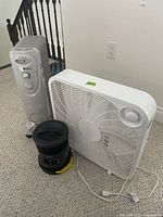 All three items: box fan, Noma oil-filled heater, Honeywell heater