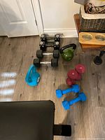 Group shot of all weights on floor