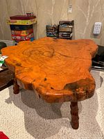 Top view of live edge slab coffee table showing grain and shape
