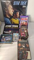 Overview of Star Trek collectibles including magazines, boxed audio set, and trading cards.