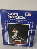 Photo of the front of the box featuring the figurine image and the Sports Impressions branding