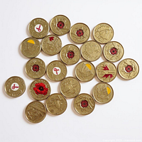 Group of approx. 24 colorized Canadian quarters with various commemorative designs