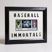 Front view of framed Baseball Immortals display showing autographs and imagery