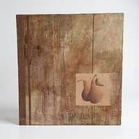 Front view of square mixed media painting showing full artwork