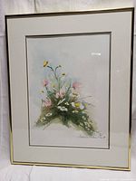Full view of the framed watercolour painting showing floral arrangement and overall condition.