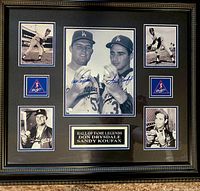 Front-facing photo of the entire framed photo collage showing signatures, surrounding images, Dodgers logos, and plaque.