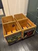 Top view of both wooden crates showing slatted construction and interior