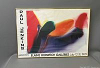 Framed gallery poster with Paul Jenkins name and colorful abstract watercolor art, exhibition at Elaine Horwitch Galleries dated July 12-31, 1979