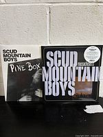 Photo of two sealed vinyl LPs by the Scud Mountain Boys, album titles Pine Box and Massachusetts.