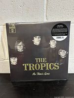 Front album cover of 'As Time's Gone' by The Tropics showing band members' photos and album title.