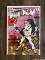 Front cover of Wonder Woman #189 comic featuring Diana Prince armed with a machine gun and civilians in distress, published by DC Comics.