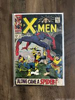 Front cover of X-Men #35 showing Spider-Man and original X-Men team