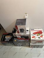 Group shot of all boxes stacked against wall