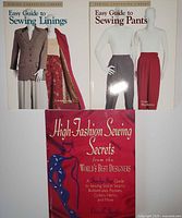 Set of three sewing books: Easy Guide to Sewing Linings, Easy Guide to Sewing Pants, High-Fashion Sewing Secrets.