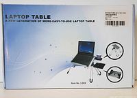 Box showing the laptop table packaging with product image and description 'A new generation of more-easy-to-use laptop table'