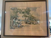 Framed Barbados beach scene print under glass