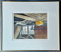 Framed watercolour painting showing the full artwork, matting, and frame with good detail of the scene.