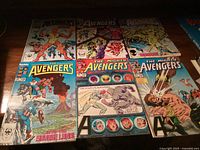 Full view of the 6 'The Mighty Avengers' comic books spread in two rows, colorful vintage covers shown.
