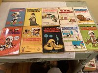 Photo showing 11 different Tumbleweeds comic books arranged on a table illustrating the lot's variety and condition.