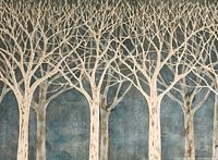 Close-up of the leafless tree trunks and branches on the canvas print, showing texture, color, and detail.