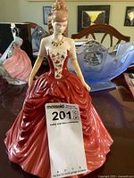 Front view of the Royal Doulton Pretty Ladies Elizabeth Pink figurine showing detailed dress and necklace.