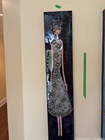 Full front view of tall slim canvas panel showing entire stylized female figure