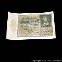 Front of the 1922 Germany 10,000 Marks Reichsbanknote showing portrait and denomination.