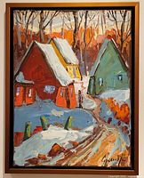 Frontal view of framed painting on wall