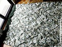 Comforter spread on bed showing floral pattern and diamond quilting