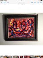Front view of the framed abstract art “Forest Delights” showing vibrant colors and two-tone wood frame.