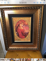 Framed limited edition serigraph on wood by Rina Sutzkever photographed full front view showing ornate gold and black frame, signed and numbered 4/495 at bottom left of artwork area