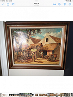 Front view of the framed oil painting depicting an Indonesian scene by W. Soemanta.