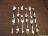 All 12 teaspoons laid out on table