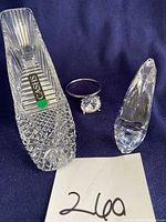 Top view of Heritage Irish crystal Cinderella slipper showing detailed facets and brand label.