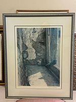 Entire framed lithograph showing image, mat and frame