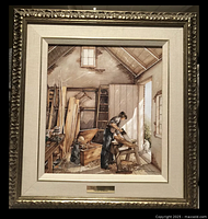 Full framed canvas print on wall showing artwork, frame, mat and plaque