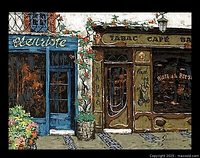 Front view of Viktor Shvaiko "Cafe Tabac" hand-embellished canvas