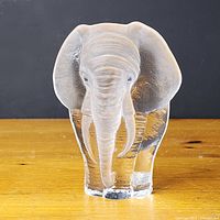 Front view of Mats Jonasson crystal elephant paperweight