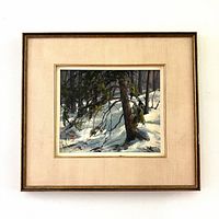 Full frontal view of framed painting showing artwork and frame