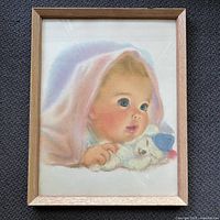 Full view of framed Frances Hook baby advertising print