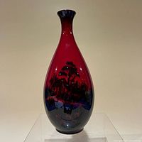 Front view of Royal Doulton flambé bud vase