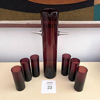 Front view of pitcher and six tumblers