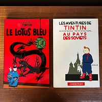 Front view of both Tintin wood plaques showing cover art designs