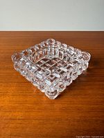 Top view of the vintage crystal square ashtray showing the clear geometric pattern in excellent condition