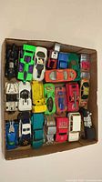 Overview of the box with all die-cast cars