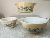 Front view of all three bowls showing exterior pattern and sizes