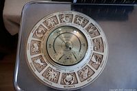 Top view of the barometer showing all 12 zodiac signs arranged around the outer ring with month names.