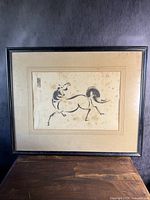 Full view of antique framed Chinese horse painting showing the entire artwork and frame.