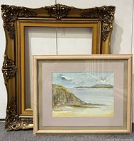 Both items: framed watercolor in front of ornate frame